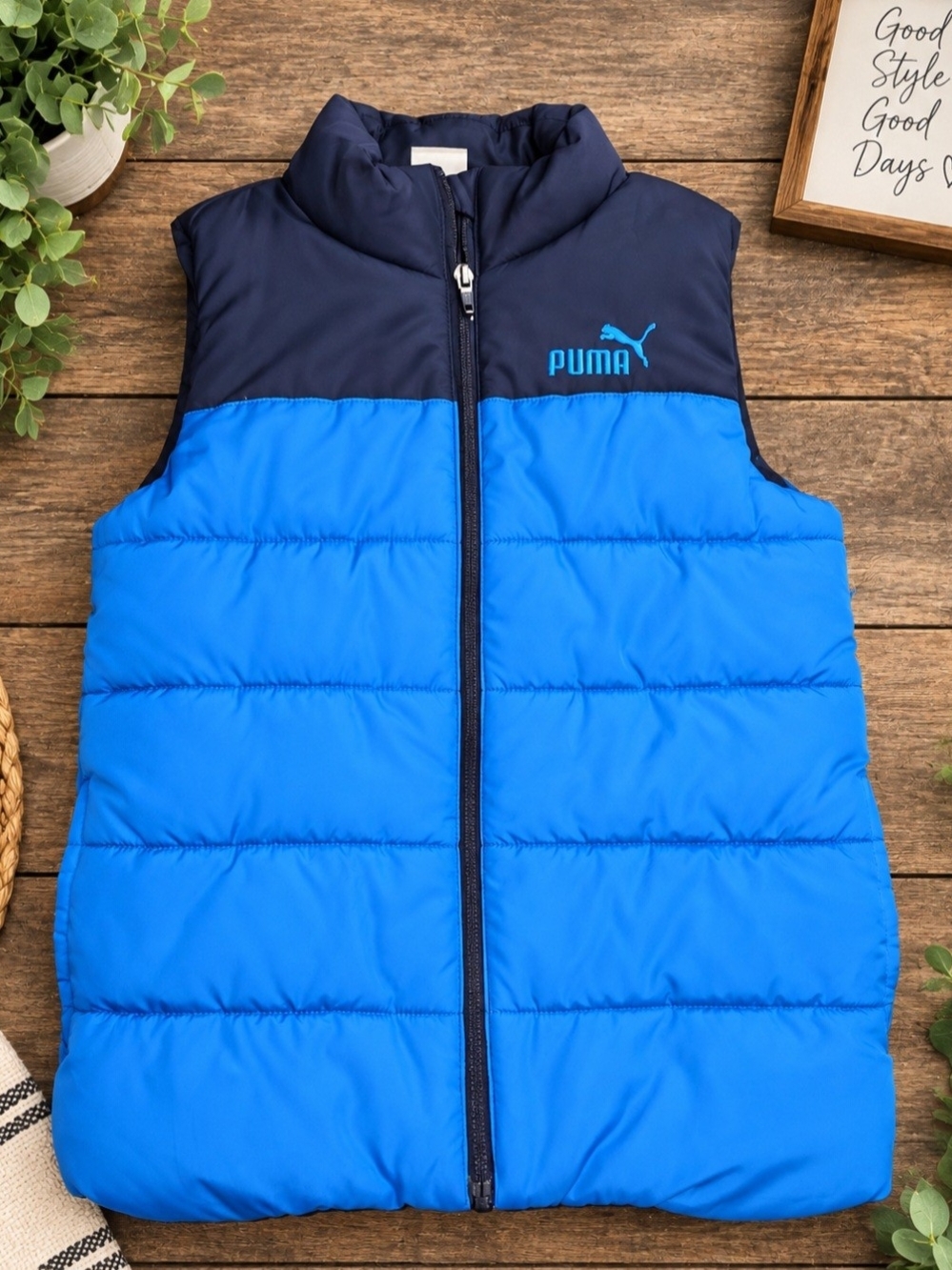Puma Navy and Bright Blue Quilted Puffer Vest